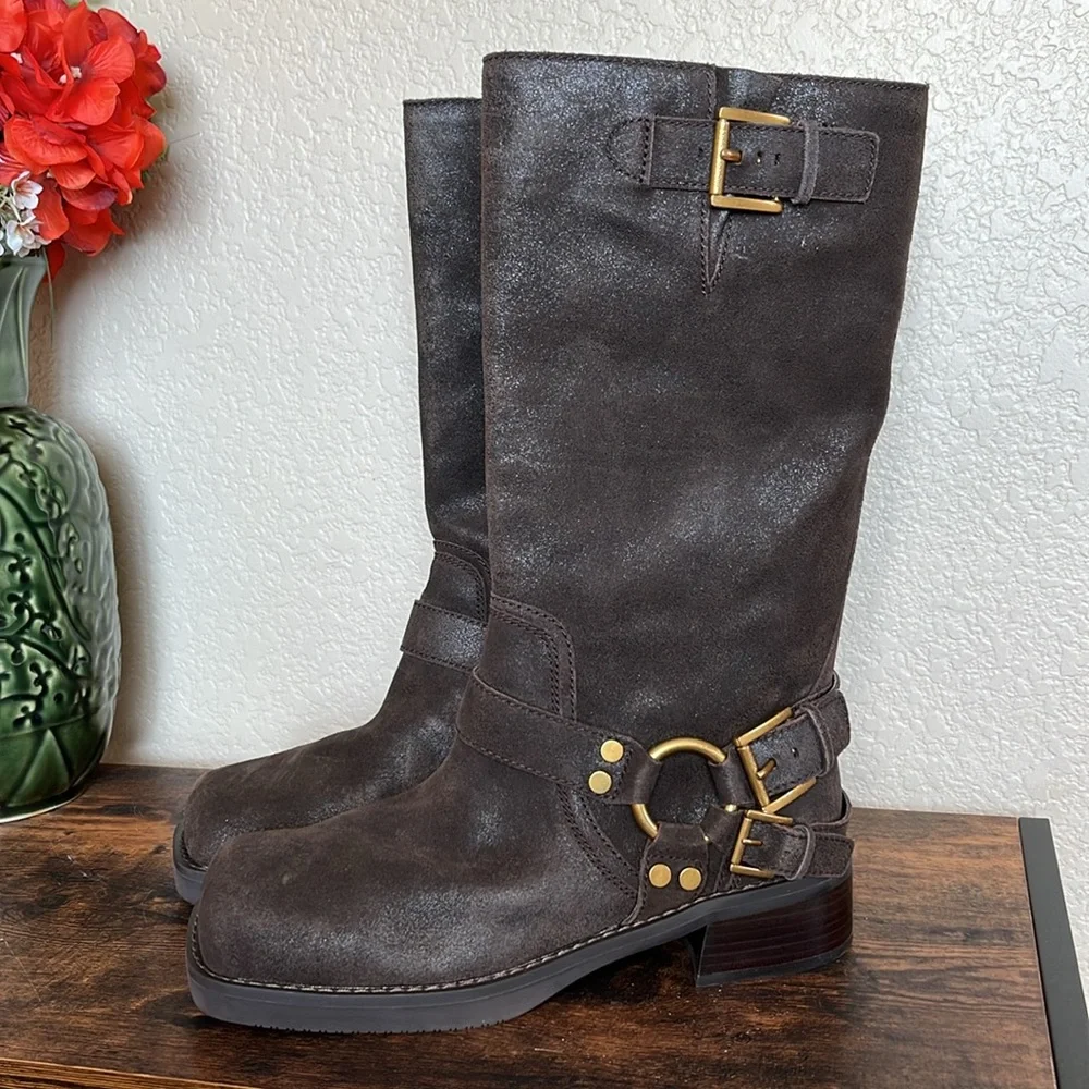 🆕 Michael Kors Crosby Suede Moto Boot, brown - Picture 3 of 8